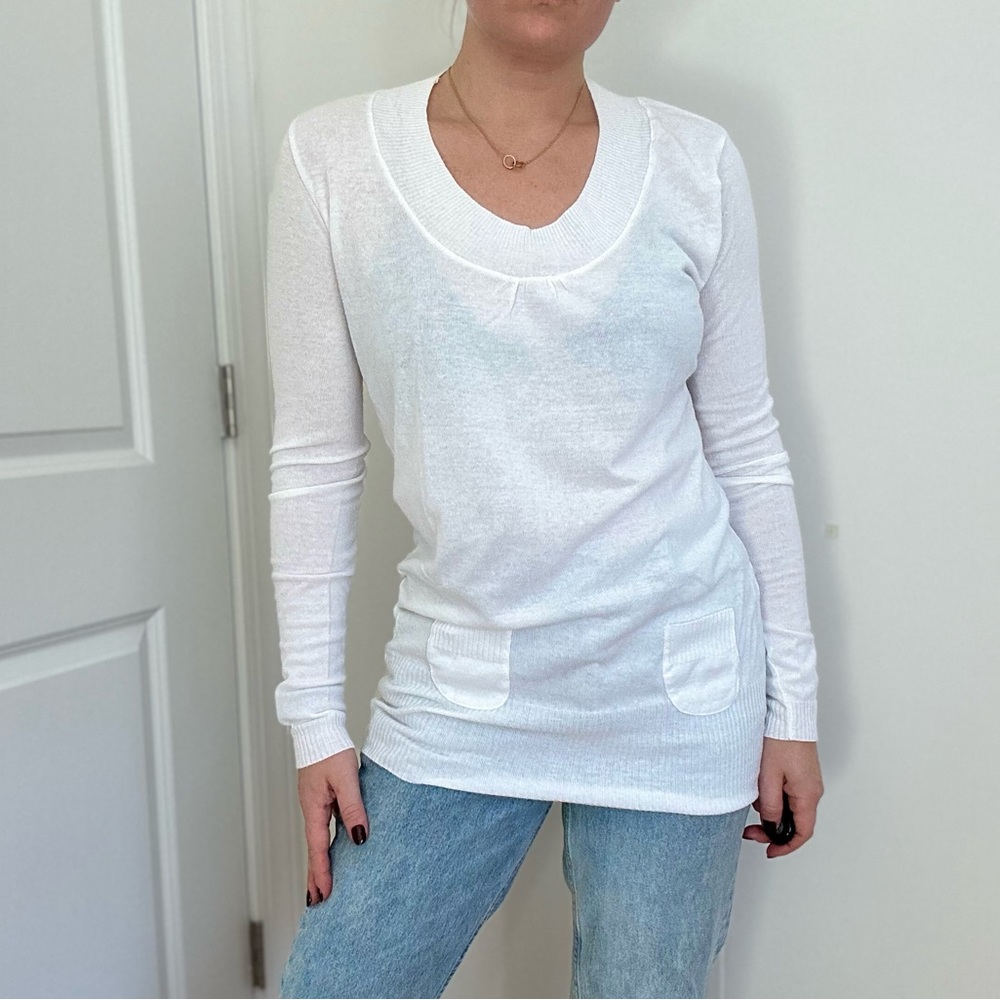 Cotton Blend Fine Knit Tunic Sweater